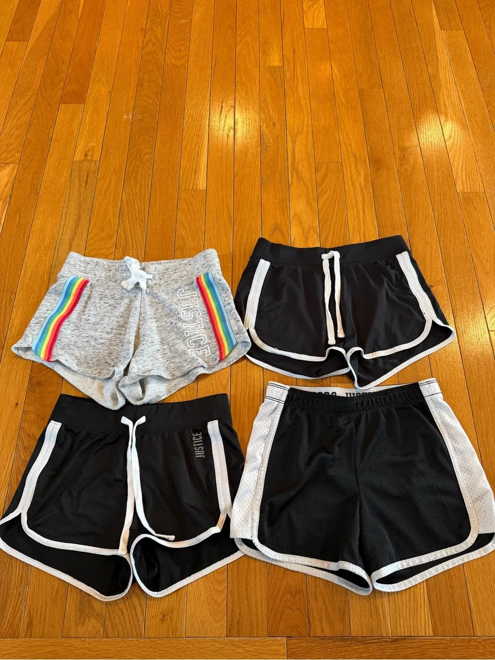 4 Justice Athletic Shorts Logo Black Gray Girls Sz 8